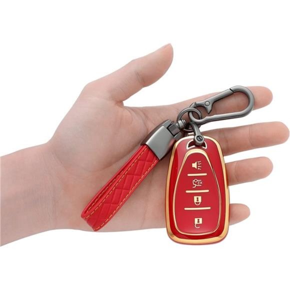 Chevy Key Fob Cover  |  4 Buttons TPU Protector with Leather Protection Keychain - Picture 2 of 2